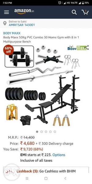 50 Kg Black Body Maxx FVC Combo Home Gym Sealed packed hai