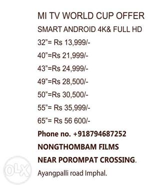 MI TV Smart Android Full HD 4k Offer
