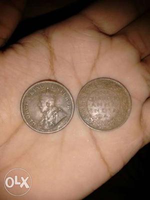 One quarter anna, old Indian coin (year) 2piece.
