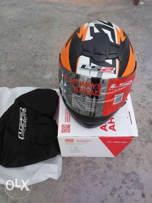 Orange, Black, And White LS2 Full-face Helmet With Box