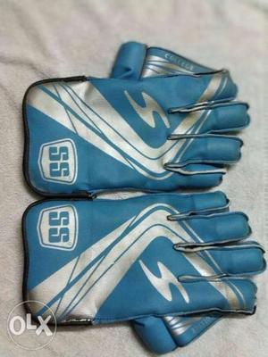 Pair Of Blue-and-white SS Hand Gloves