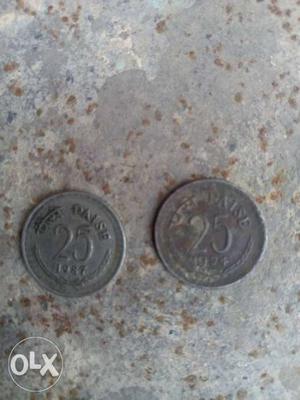 Tow 25 Indian Paise Coins