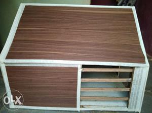 Brown And White Wooden dogs puppies house