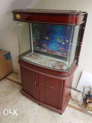 Brown Framed Fish Tank With Cabinet