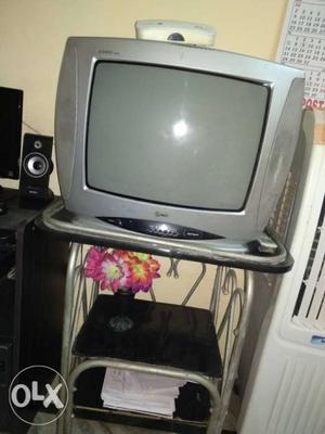 Gray CRT TV With Remote
