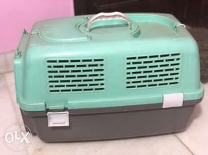 White And Green Plastic Pet Carrier