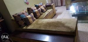 7 Seater L Shaped Sofa with Satin Cloth