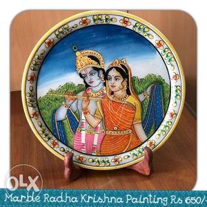 Brown And Blue marble radha Krishna Decorative Plate