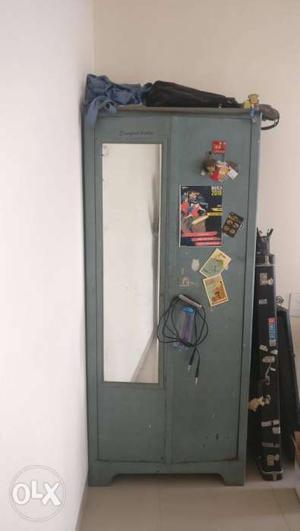 Gray Metal Cupboard With Mirror