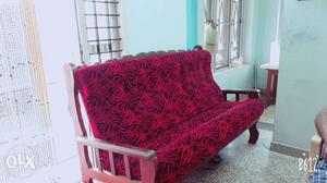 Red And Black Floral Fabric Futon