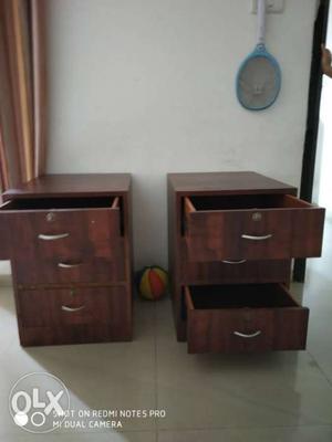 Two Brown Wooden 3-drawer Chests