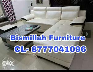 White leatherate living room furniture set