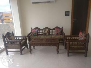 Wooden carving Rajasthani sofa-3+1+1 with center