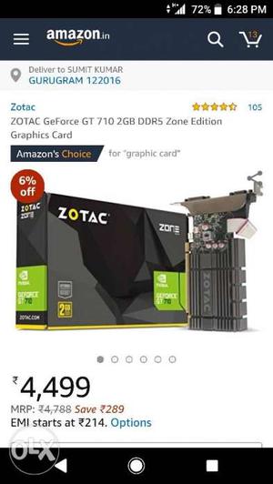 Zotac Gt GB DDR 5 graphic card with bill box 2 yr
