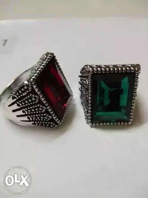 Two Silver-colored Cabochon Rings