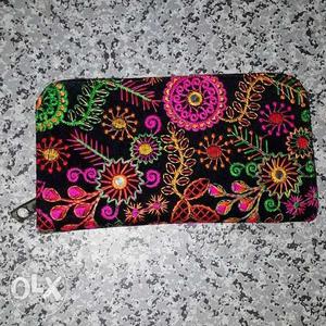 Black And Multicolored Floral Coin Purse