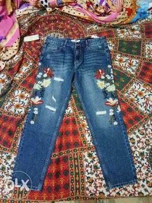 Blue Denim Distressed Jeans