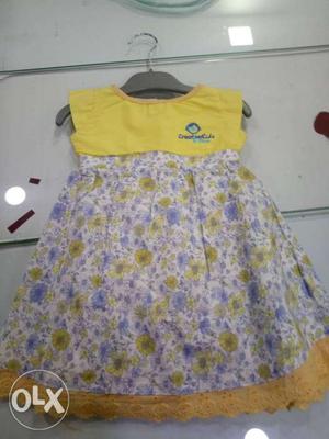 Kid's Yellow And White Floral Sleeveless Dress