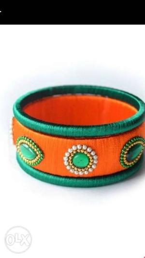 Orange And Green Silk Thread Bangle