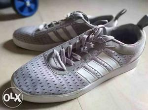 Pair Of Gray Adidas Low-top Sneakers