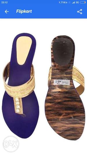Pair Of Purple-and-brown Sandals
