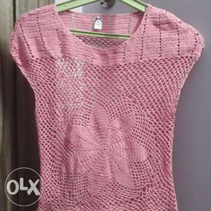 Pink Knit Scoop-neck Cap-sleeve Dress