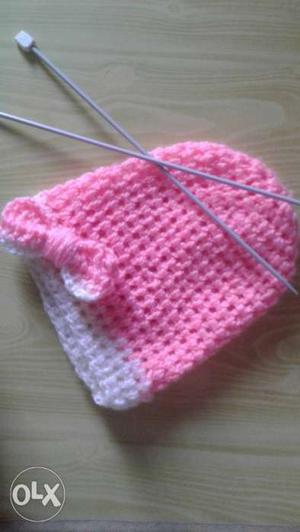 Pink and white Knitted cap