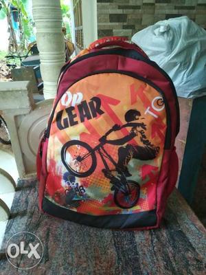 Red And Yellow Gear-print Backpack