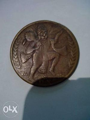Round Copper-colored Hanuman Coin