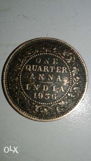 Round  Gold-colored 1 Quarter Anna Coin