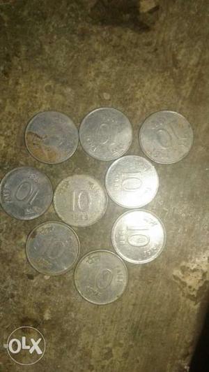 Round Silver-colored 10 Indian Paise Coin Lot