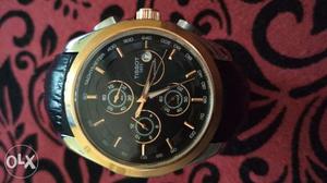 TISSOT Round golden Chronograph Watch With Black Leather