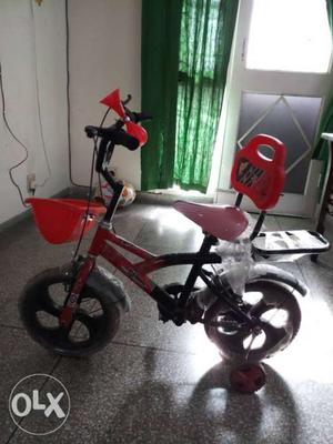 Toddler's Red And Black Bicycle With Training Wheel