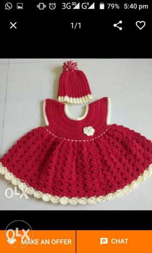 Vardhman wool handmade baby frock n cap