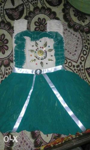 White And Green Frock only 20 rs.