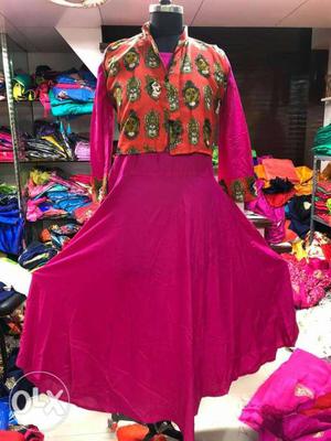 Women's Red And Gold Floral Abaya Dress