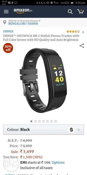 Black iwownfit HR color smart band with HR Monitor