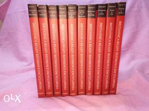 Ten volumes of Britannica Encyclopedia with case