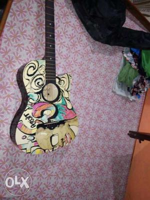 White And Pink Acoustic Cutaway Guitar
