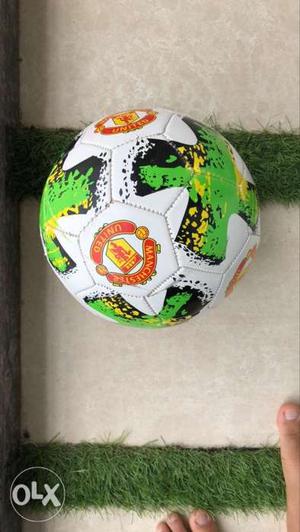 White, Green, And Black Manchester United Soccer Ball