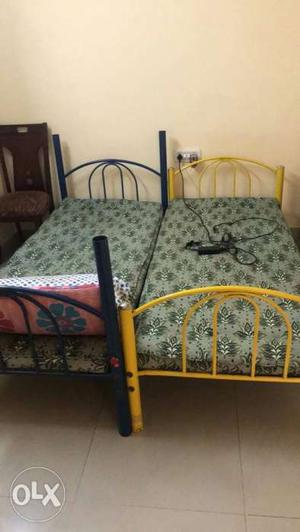 2 Metal cots with 1 Cotton mattress
