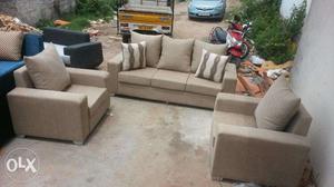 3+1+1 SOFA SETS iN quality fabrics leather 2 yrs