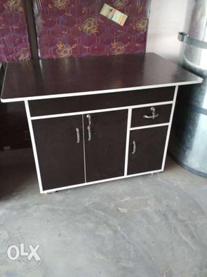 Dark-brown And White Wooden Cabinet End Table