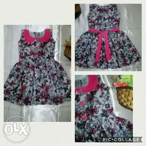 Kid's Black And Pink Floral Dress