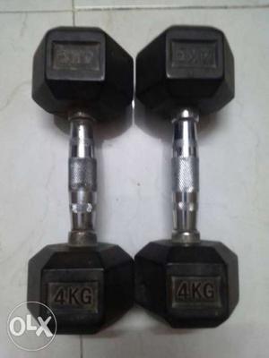 Pair Of 4 KG Gray-and-black Hex-styled Dumbbells
