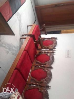 Red And Brown Wooden Armchairs 5 seater