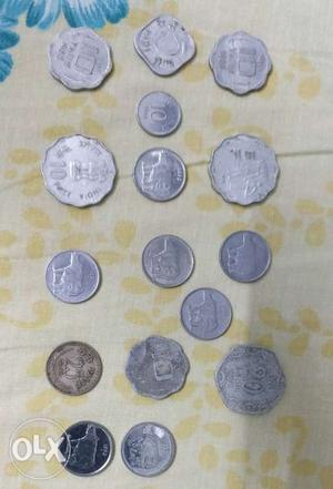 Set of 16 old coins (5 paise, 10 paise, 20 paise,