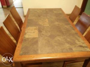 Stone top Sesham wood dining table with 6 chairs