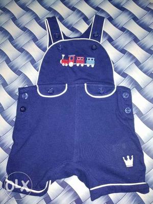 Toddler's Blue And White Overall Shorts