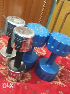 Two Pair Of Blue And Gray Vinyl Dumbbells two best steel 10